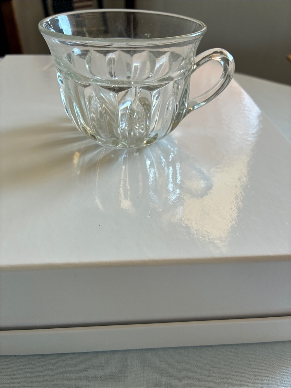 Anchor Hocking Clear Pressed Glass Cup with Floral Motif